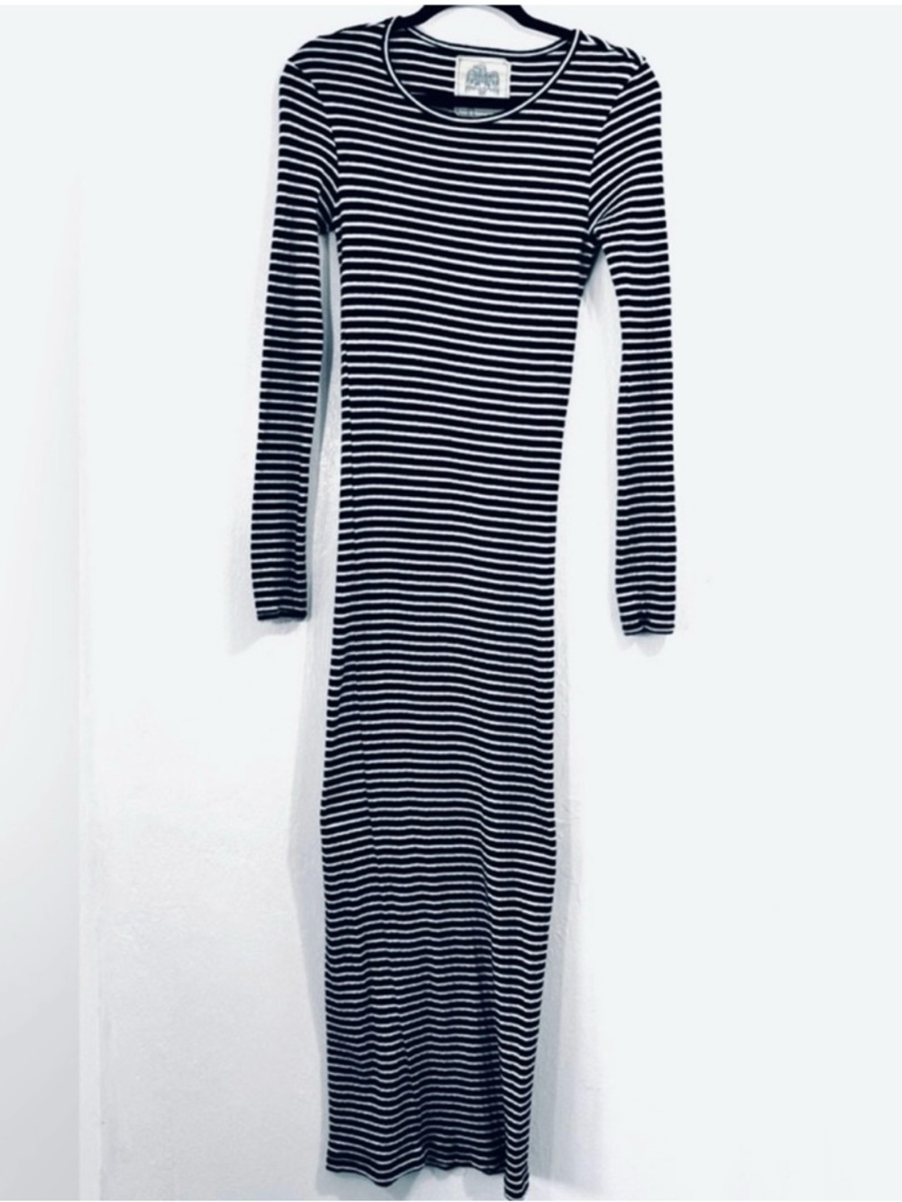 Free People 100% Cotton Striped Long Sleeve Maxi Dress - Black & White Size M
